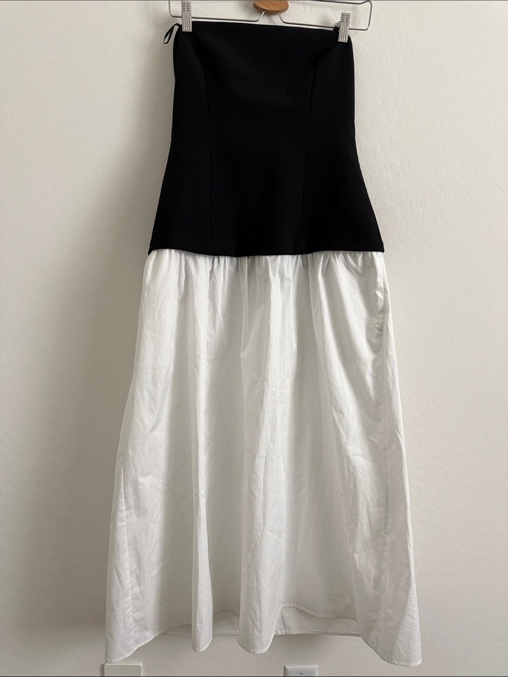 zara strapless poplin white and black dress Sz M - Picture 6 of 10